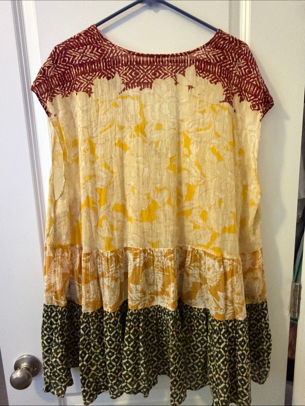 Free People Tiered Boho V-Neck Tunic in Yellow, Green & Maroon - Picture 3 of 3